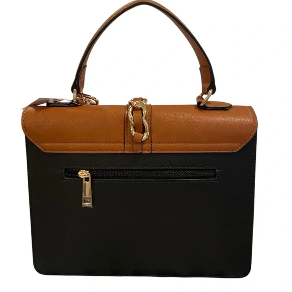 Aldo Caiilla Top Handle Satchel/Crossbody Bag Brown Black and Cream Color Block - Picture 2 of 8